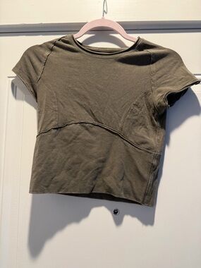 We The Free Olive Green Cropped Seam-Detail Tee